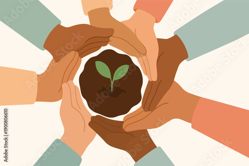 Diverse Hands Unite To Nurture Growth: Community Collaboration For Planting And Sustainability Together Through Care