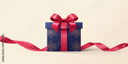 Blue gift box with red ribbon