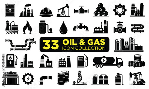 Oil and Gas icon set vector. Industry icon stock