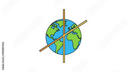 Global Prohibition Symbol: Crossed Out Earth Vector Icon for Environmental Crisis, Climate Change Warning, and Stop World Issues