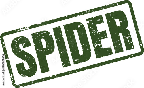 Distinctive green grunge rubber stamp mark prominently showcasing the specific word SPIDER