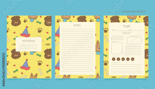 Cute Dog Notebook Cover and Lined Planner Pages. Ideal for school supplies, personal organization, digital planner products, and cute stationery designs.