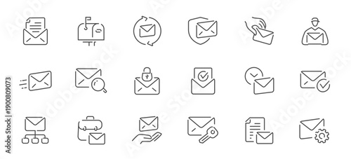 Set of minimalist email and mail icons. Linear style symbols vector collection for business and communication
