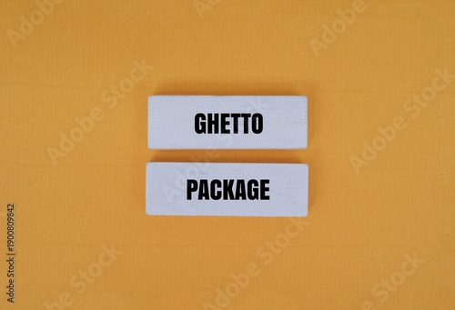 Konstfotografi A coloured blocks with text GHETTO PACKAGE