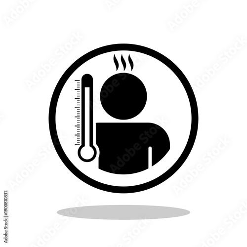 Thermometer with high temperature icon with shadow