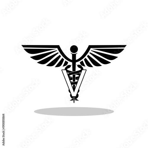 Veterinary caduceus symbol icon with shadow