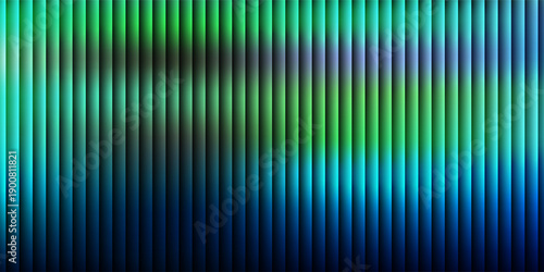 Reeded glass gradient surface, futuristic panel with vertical prism distortion. Dark abstract field infused with fractal texture in neon teal and green tones, vector illustratio