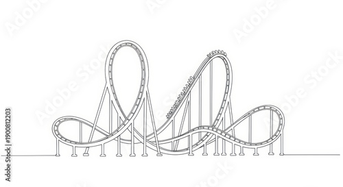 Dynamic roller coaster line art illustration for amusement park fun and thrill