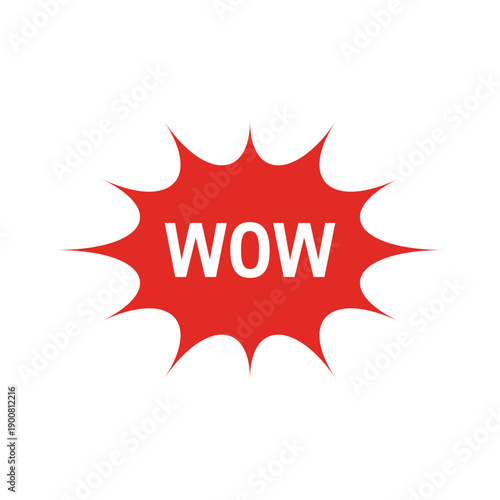A red starburst speech bubble with the word "WOW" in transparent capital letters, conveying surprise or amazement.