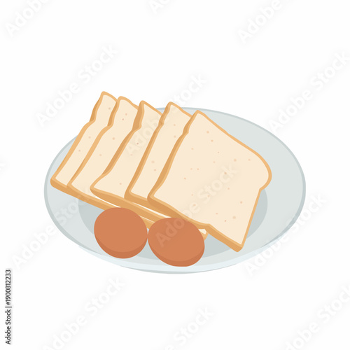 Slices of bread and eggs on a plate, viewed from above, in a simple still life composition.