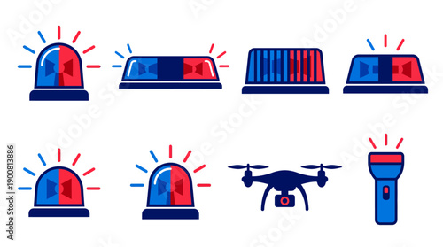 Police Siren Warning Light Icons for Law Enforcement Advertising