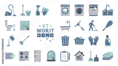 Flat House Cleaning Icon Set � Home Maintenance, Appliances, and Cleaning Services