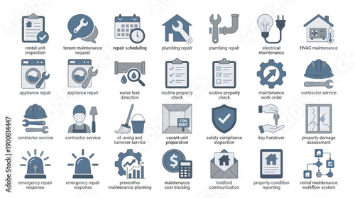 Flat Rental Property Maintenance Icon Set � Landlord Services and Property Management