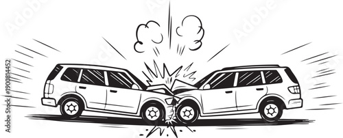 Car crash collision line art illustration accident damaged vehicles impact