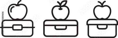 Plastic Lunch Box with Apple Pixel Perfect Line Icon – Healthy Break Editable Stroke Vector