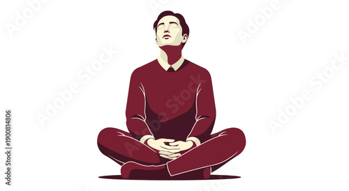 Business Man Meditating. Vector illustration of a professional person in a relaxed, focused pose, practicing mindfulness, concentration, and spiritual balance on white background.