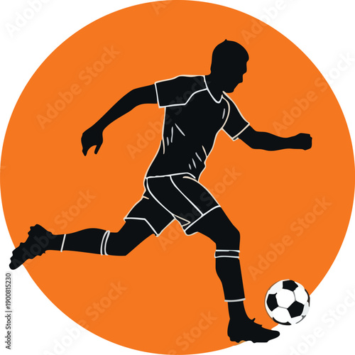 Soccer Player Kicking Ball Silhouette Dynamic Football Athlete Motion Action Graphic for Sports Branding and Competition