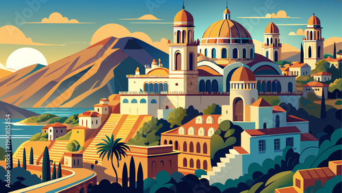 Very beautiful mountain top cathedral overlooking Oran skyline, blending dramatic elevation, historic architecture, and sweeping panoramic views of Algeria’s coastal city.