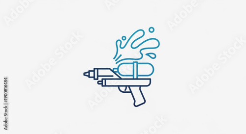 Blue Paint Gun Spraying Paint on White Background