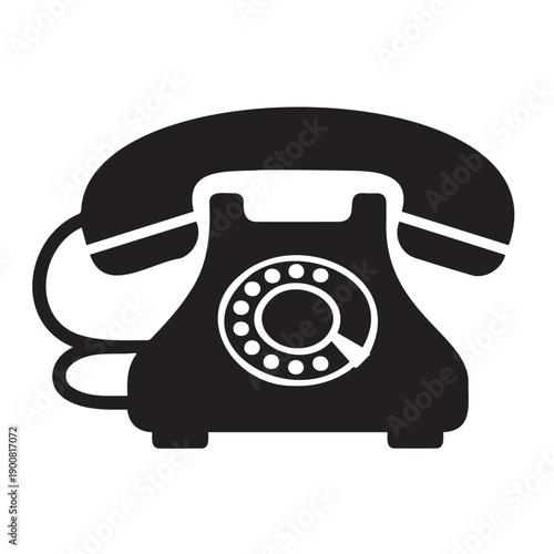 A classic rotary phone depicted in a stark black silhouette