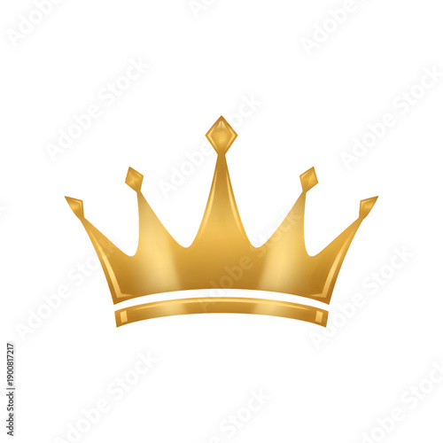 Shiny golden royal crown symbol isolated on transparent background.