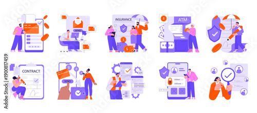 Financial and Insurance Concepts Vector Illustration Set