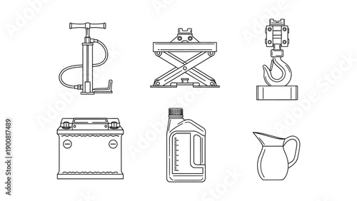 A set of car maintenance tools and equipment for repair and service