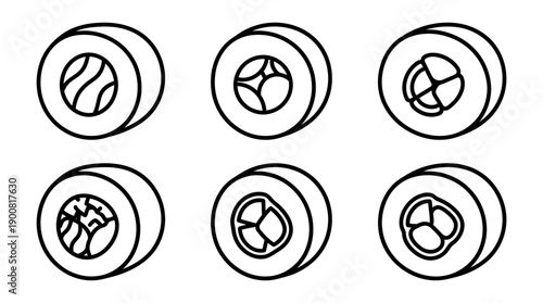 6 Outline Sushi Roll Icons Line Art for Japanese Food Branding