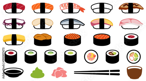 Solid Filled Sushi & Nigiri Icons � Japanese Restaurant Menu and Food Ordering Systems