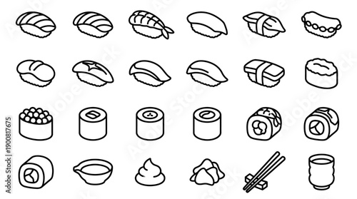 Outline Sushi & Nigiri Line Icons � Japanese Restaurant Menu, POS, and Ordering UI