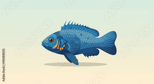 Vibrant blue fish with orange accents, rendered in a pixelated style