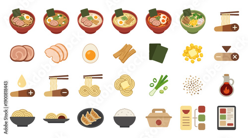 Flat Ramen Menu System Icons � Restaurant Menu, POS, and Ordering UI