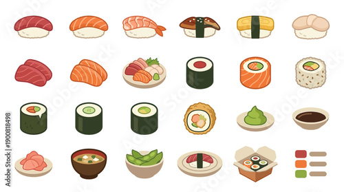 Flat Sushi Menu System Icons � Restaurant Menu, POS, and Ordering UI
