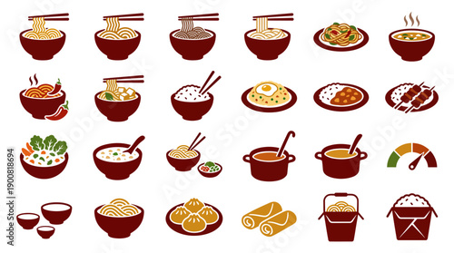 Solid Filled Asian Noodle & Rice Icons � Restaurant Menu Mega System and POS Ordering