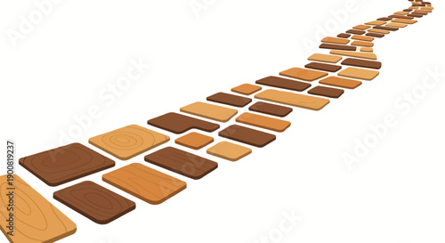 Conceptual Winding Wooden Path Leading to the Future. Abstract Stepping Stones Road of Progress and Opportunity, Isolated Vector.