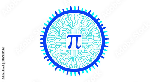 Pi Symbol (Ï€) on a Circuit Board Tech Logo with Digits of Pi. Digital Math and Science Concept Vector Illustration.