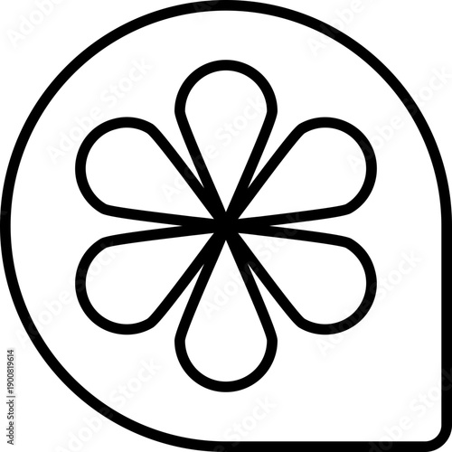 Pinwheel-like petal shape inside a square