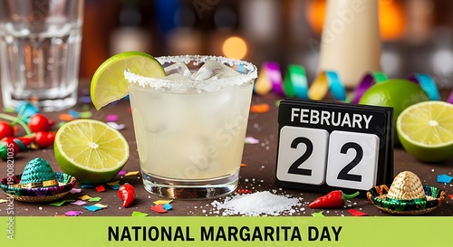 Celebrate national margarita day with a refreshing lime garnished cocktail.