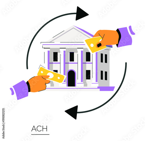 Vector Illustration of ACH Transaction Process