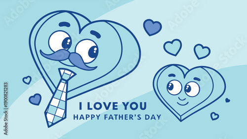 Happy Father's Day Greeting Card with Cute Heart Characters