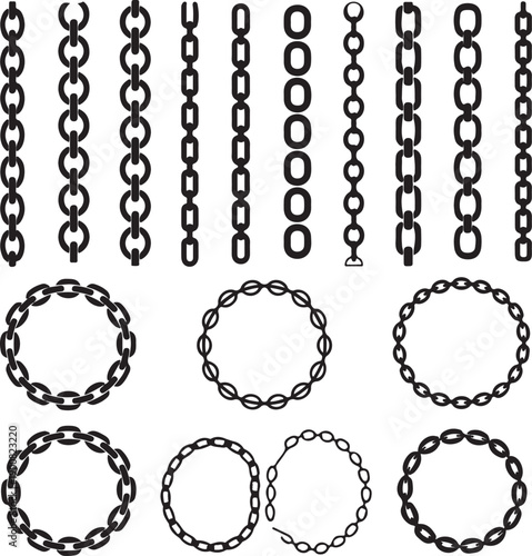 Cartoon metal different chain borders and frames. Isolated on white background. Vector icon set.