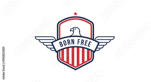 Patriotic emblem featuring an eagle with outstretched wings and a banner that reads BORN FREE within a shield design emphasizing