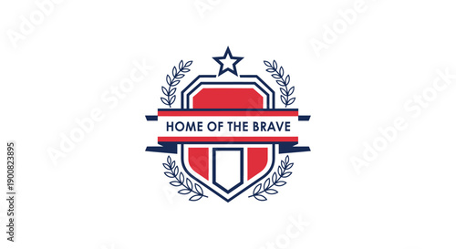 patriotic emblem emphasizing courage and defense with a shield, star, laurel wreath, and bold text representing a heroism theme