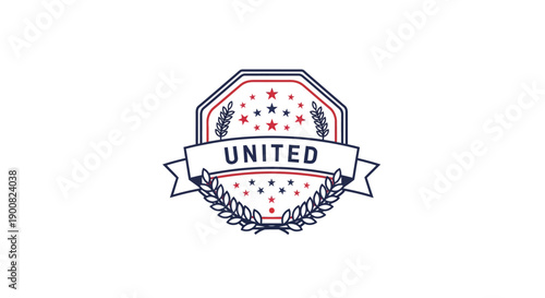 United badge emblem with stars and laurel wreath for patriotic or organizational insignia design with clean minimalist style