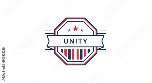 Modern patriotic emblem emphasizing unity and teamwork with bold colors and geometric shapes for national pride and collective