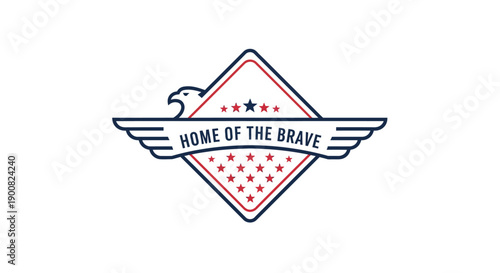 Patriotic emblem featuring an eagle with wings spread wide and a flag motif dedicated to national pride and bravery in a modern