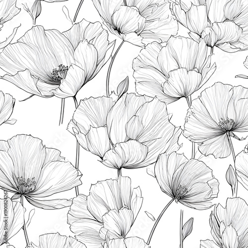 Black floral line art pattern high resolution picture