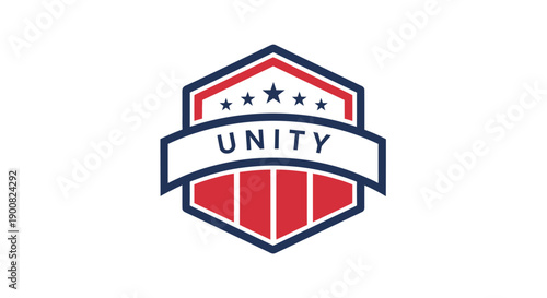 Modern emblem featuring patriotic elements with a shield shape and stars emphasizing unity and national pride in bold red,