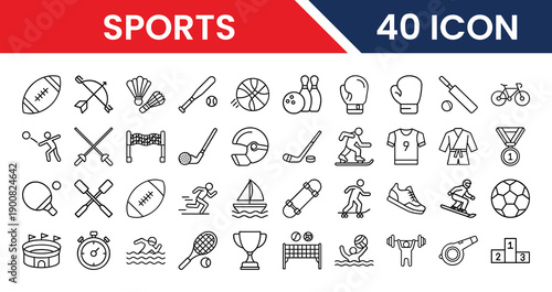 Collection of forty sports icons representing various athletic activities