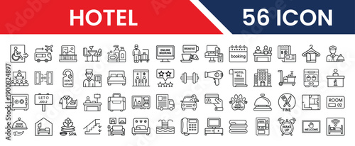 Collection of 56 Hotel Icons for Hospitality and Travel Industry